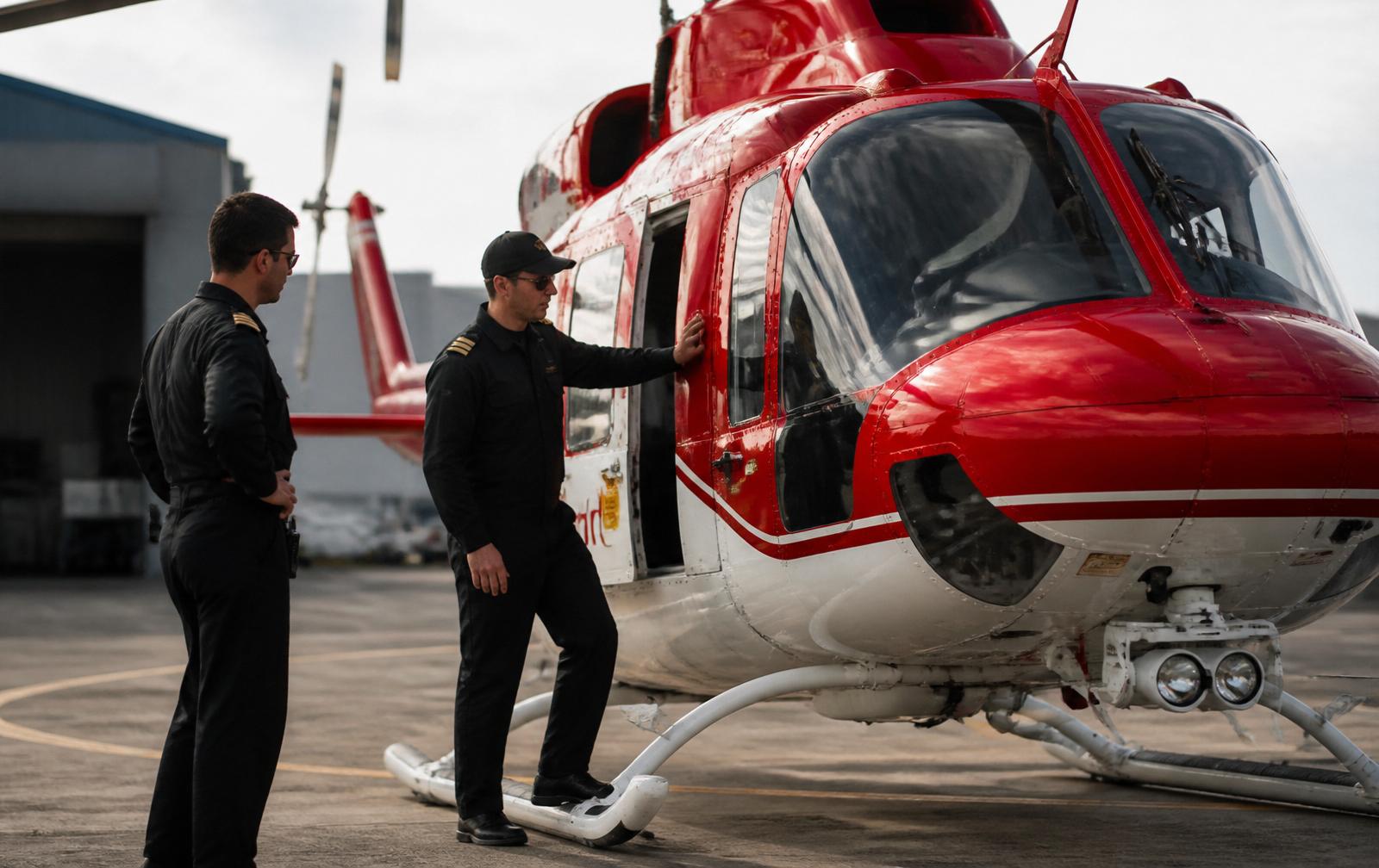 Pilots performing pre-flight inspection